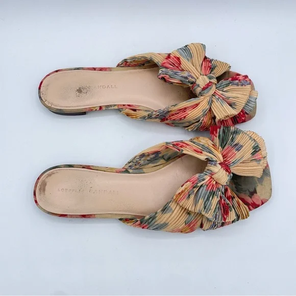 Loeffler Randall Daphne Pleated Knot Flat Sandals 9 Floral - Picture 16 of 16